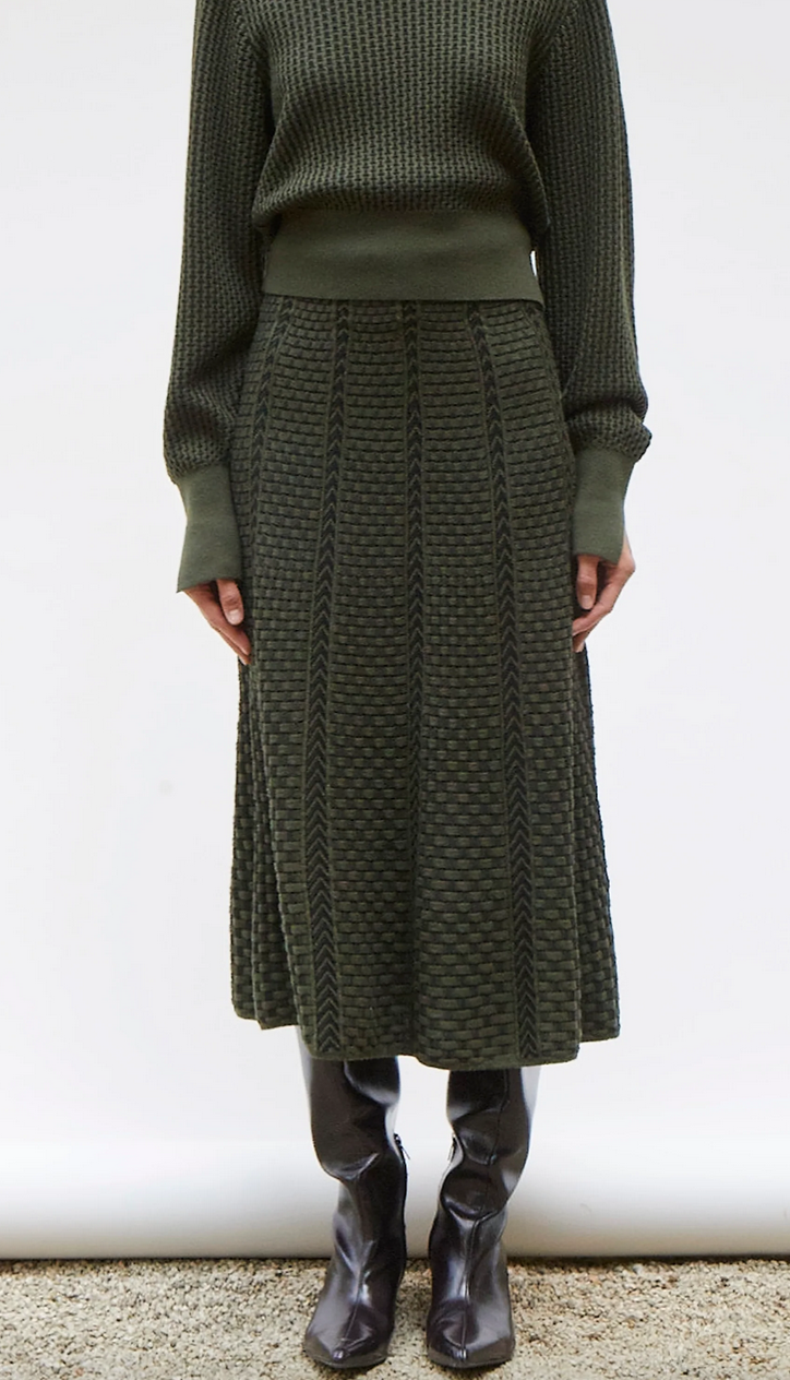 Alabama mid-length knit skirt khaki deep black