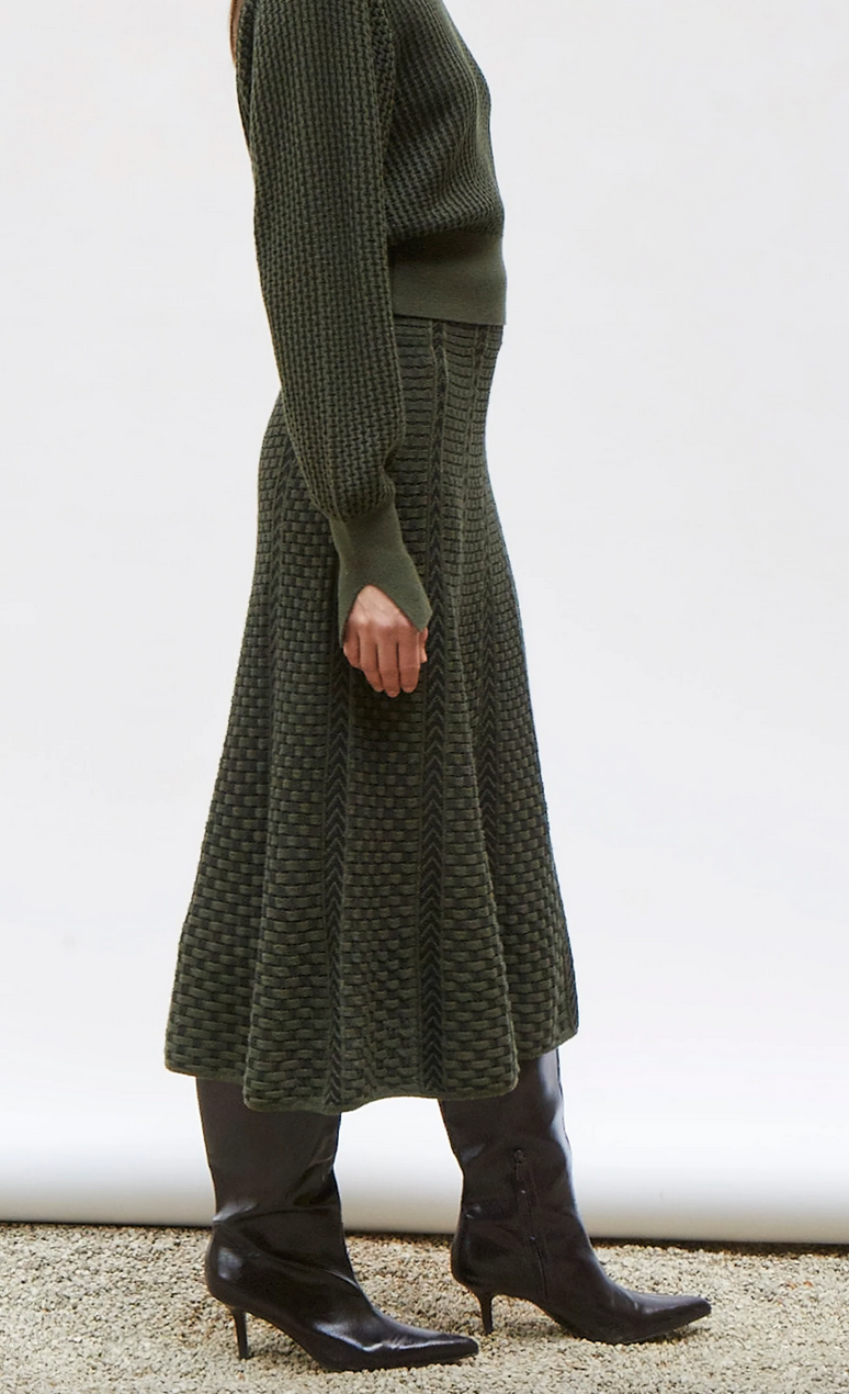 Alabama mid-length knit skirt khaki deep black