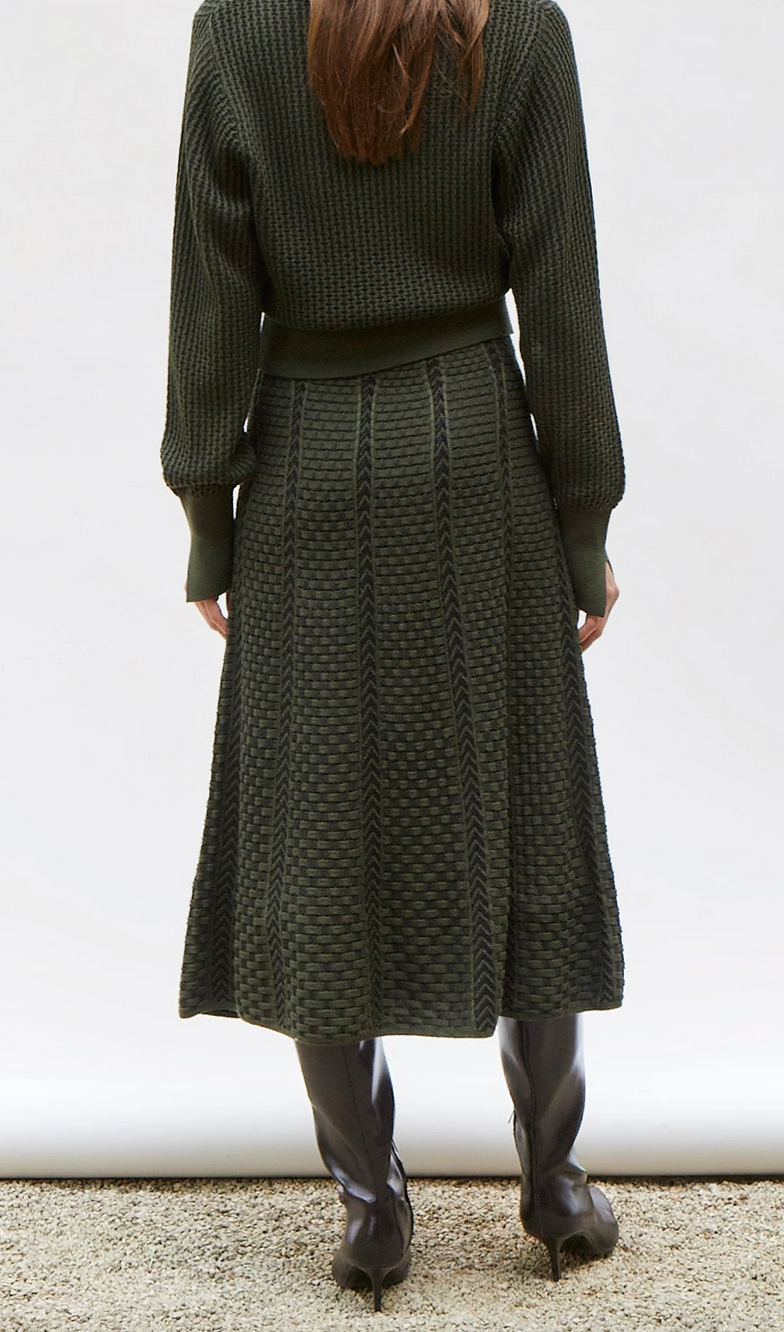 Alabama mid-length knit skirt khaki deep black