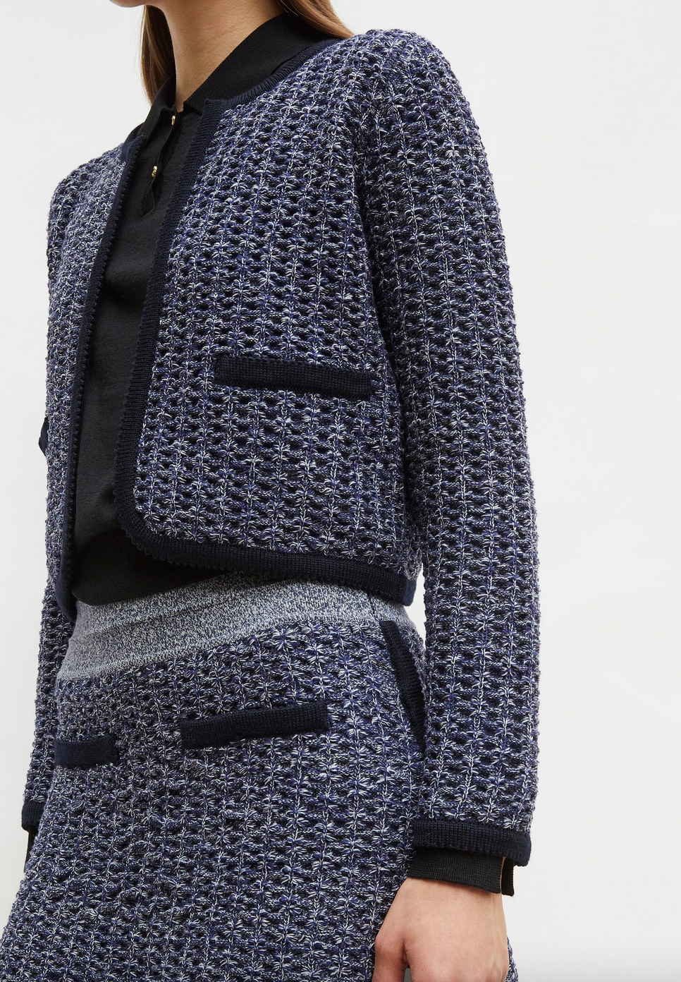 Diane short jacket in a tweed knit indigo mottled