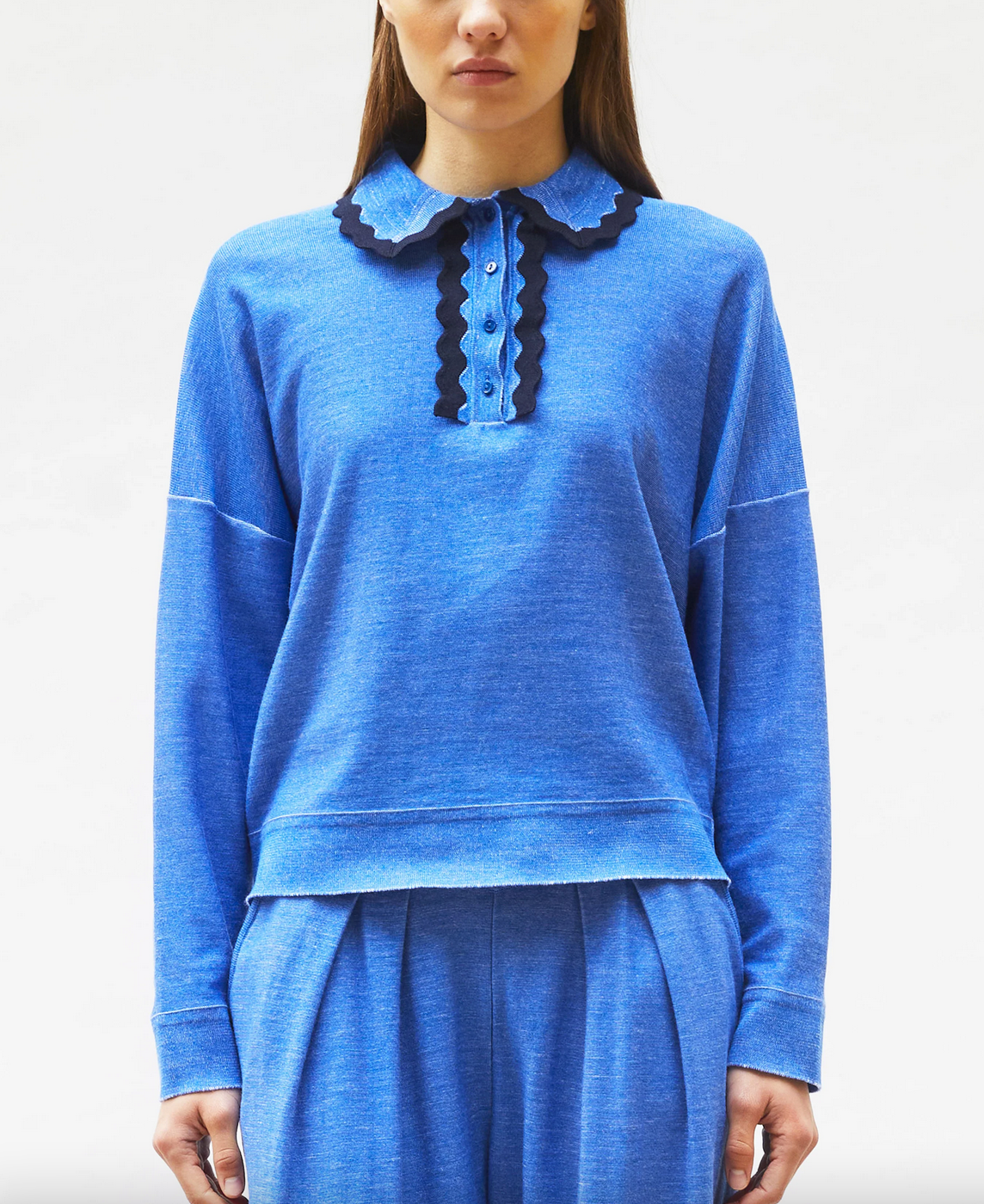 duchesse2 knit rick-rack edged collar royal blue denim midnight