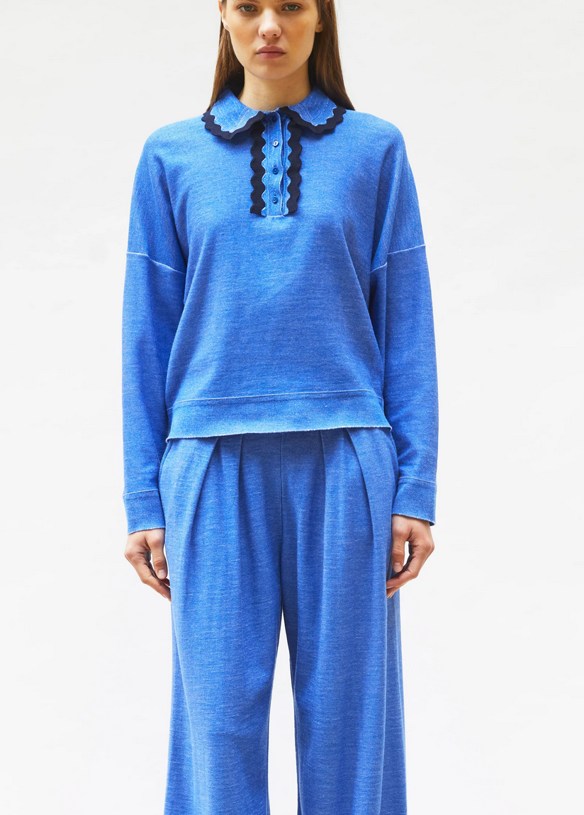 duchesse2 knit rick-rack edged collar royal blue denim midnight