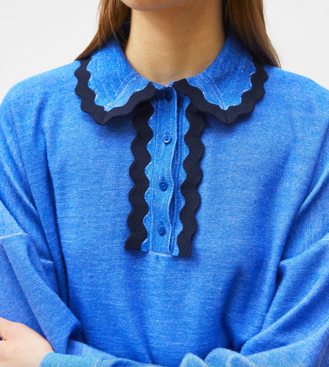 duchesse2 knit rick-rack edged collar royal blue denim midnight