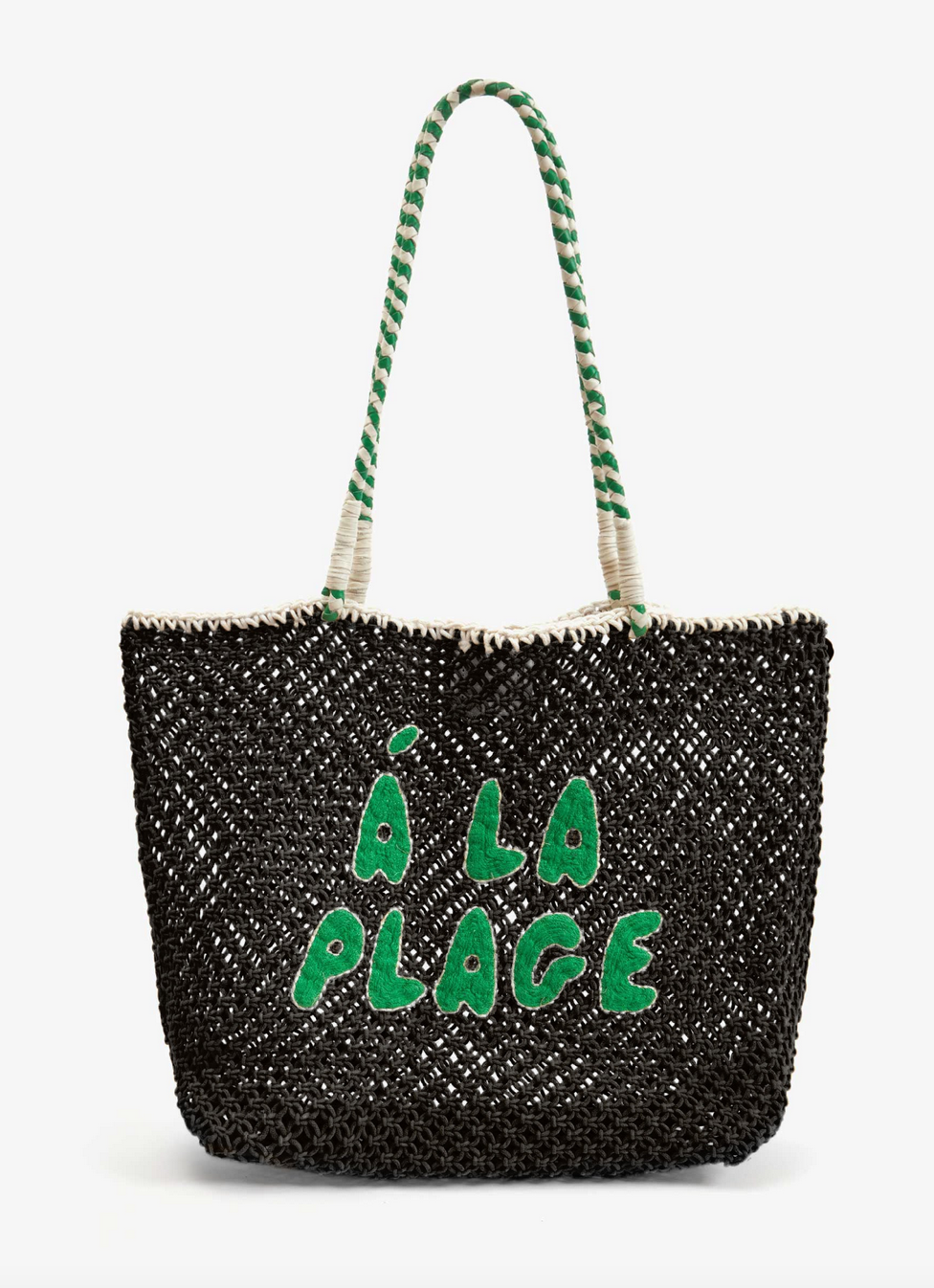l'ete tote black w/ green apple a la plage