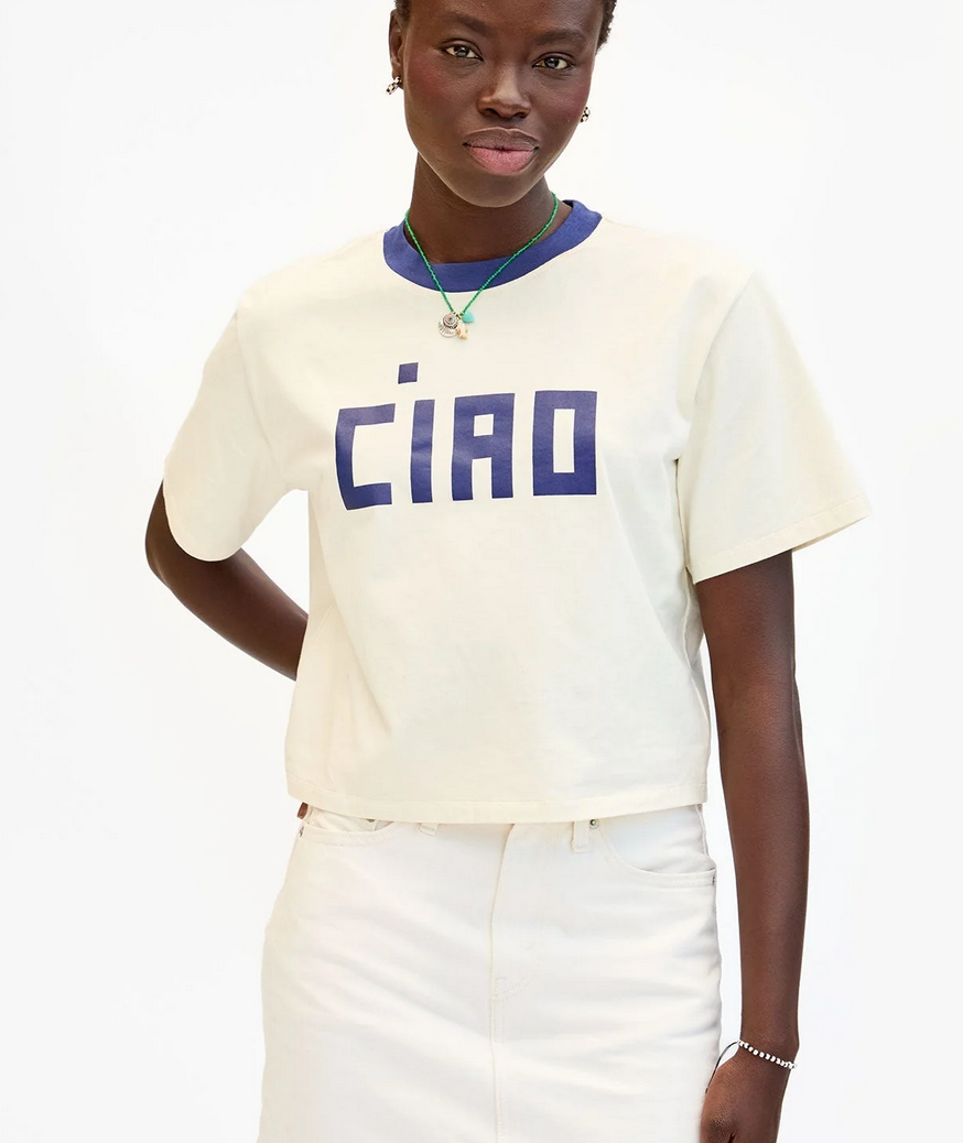 le carre tee cream w/ navy block ciao