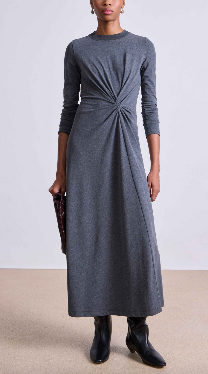 Long sleeve volta twist dress heathered charcoal