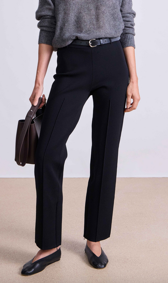 straight pull on zipper pants black
