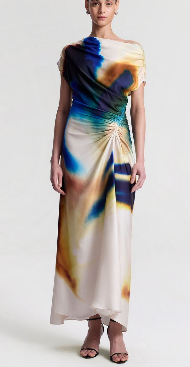 penny satin midi dress lapis multi