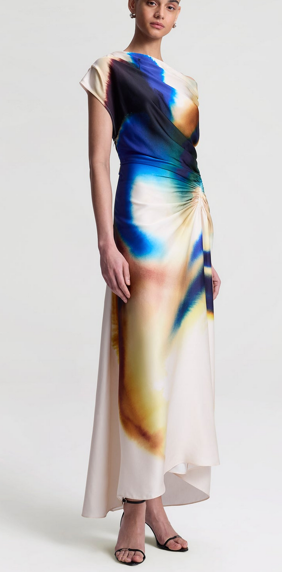 penny satin midi dress lapis multi