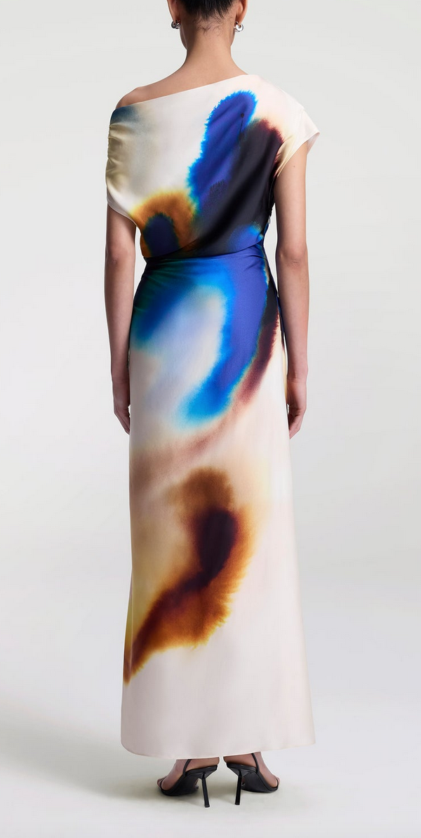 penny satin midi dress lapis multi