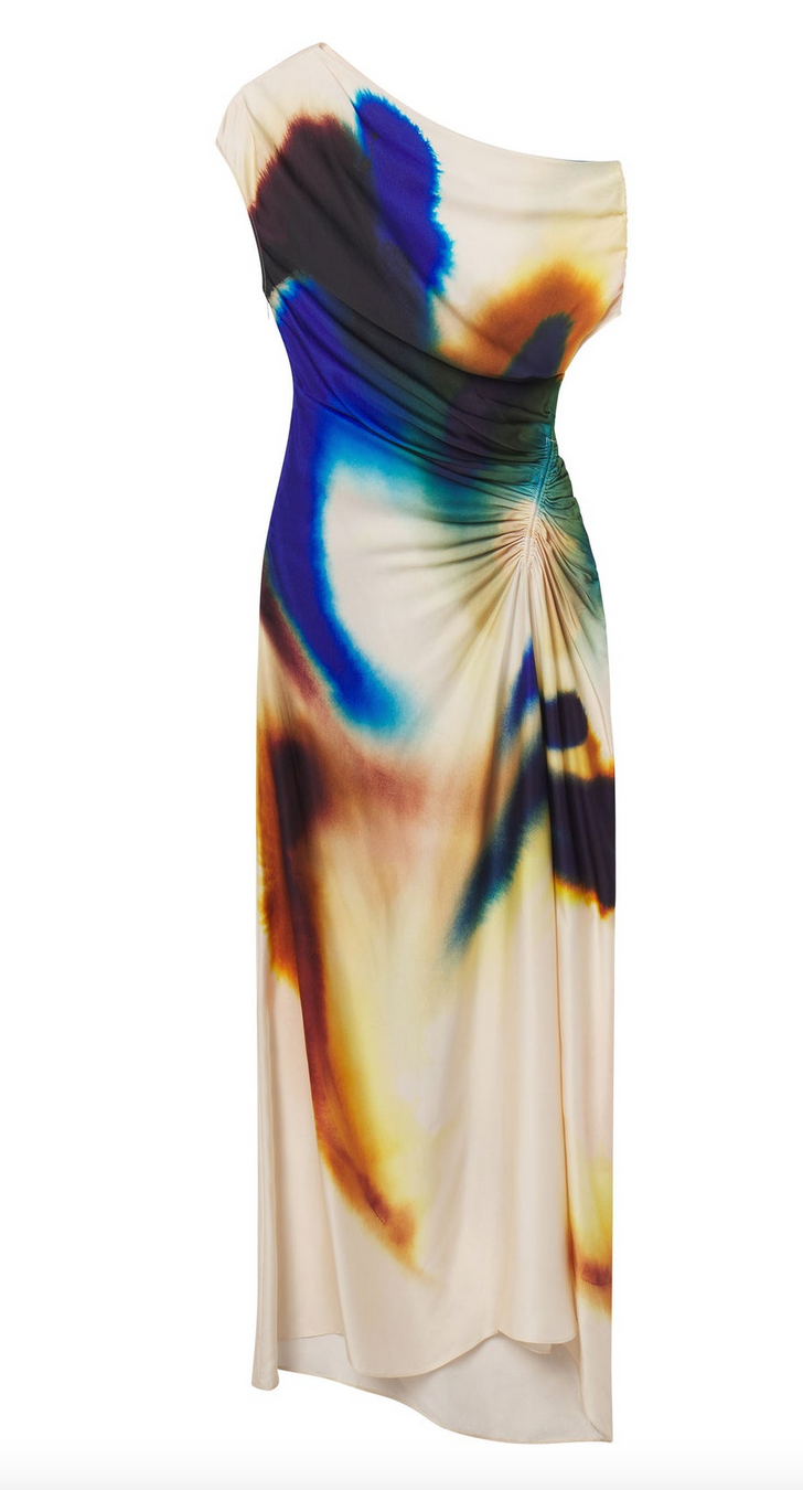 penny satin midi dress lapis multi