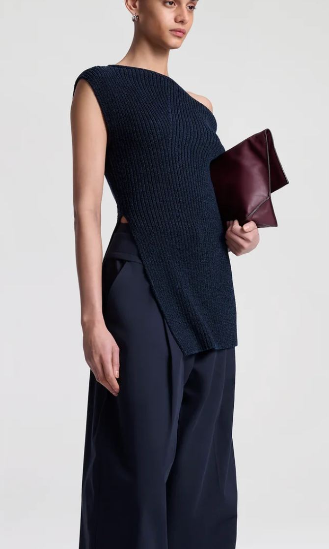 millie knit asymmetrical top navy