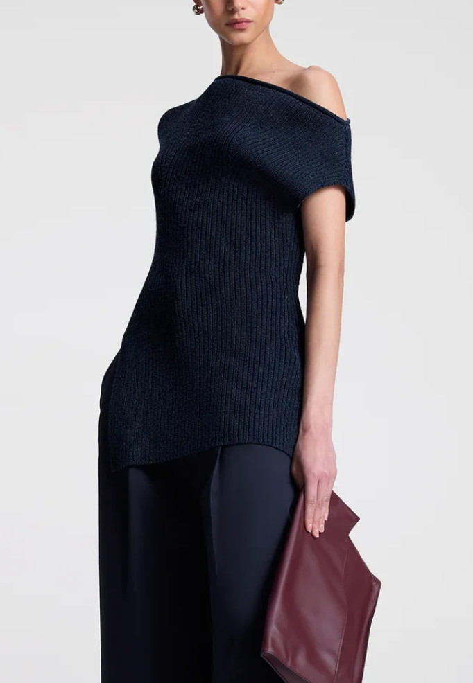 millie knit asymmetrical top navy