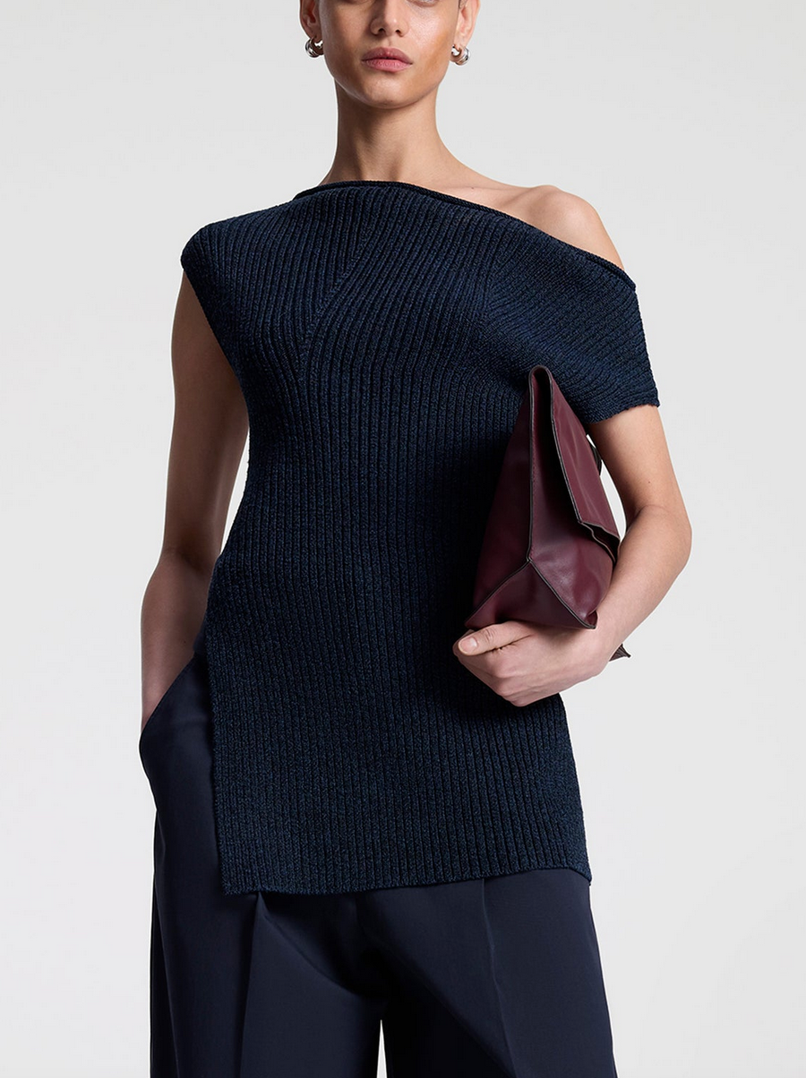millie knit asymmetrical top navy