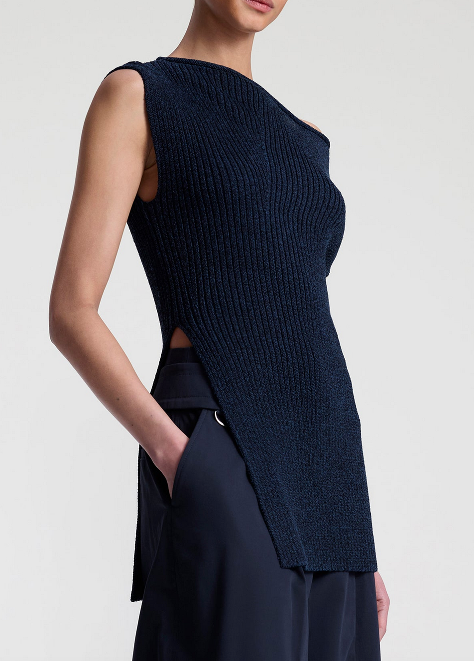 millie knit asymmetrical top navy