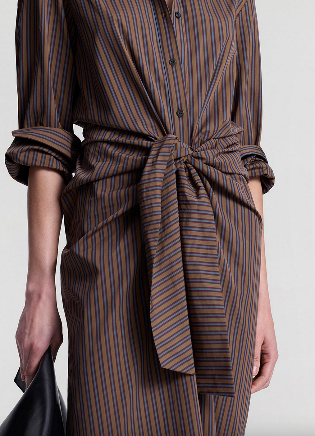 Mila striped cotton midi shirtdress brown
