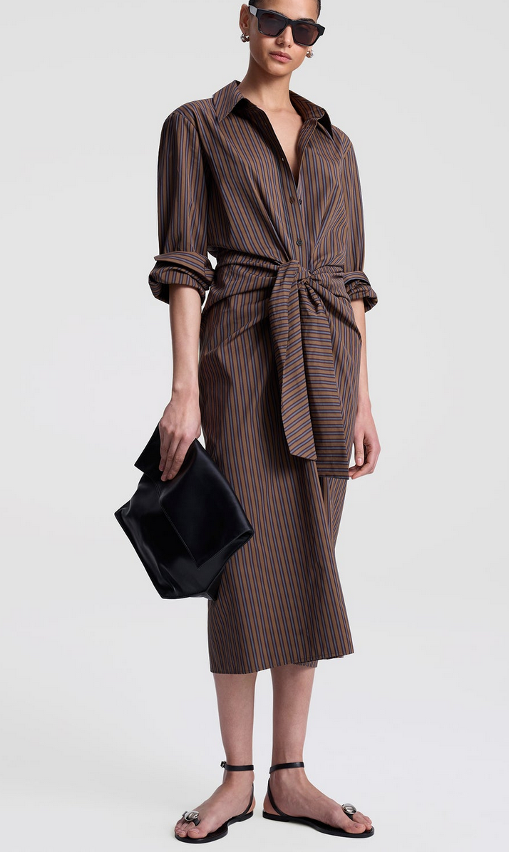 Mila striped cotton midi shirtdress brown