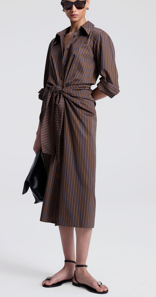 Mila striped cotton midi shirtdress brown