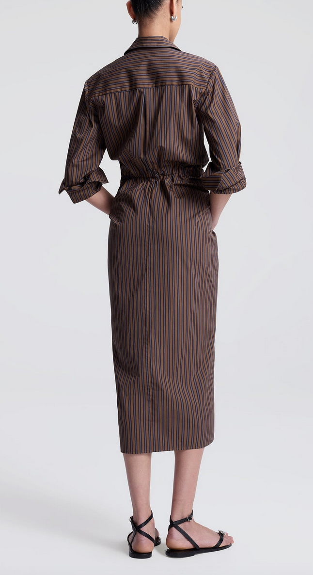 Mila striped cotton midi shirtdress brown
