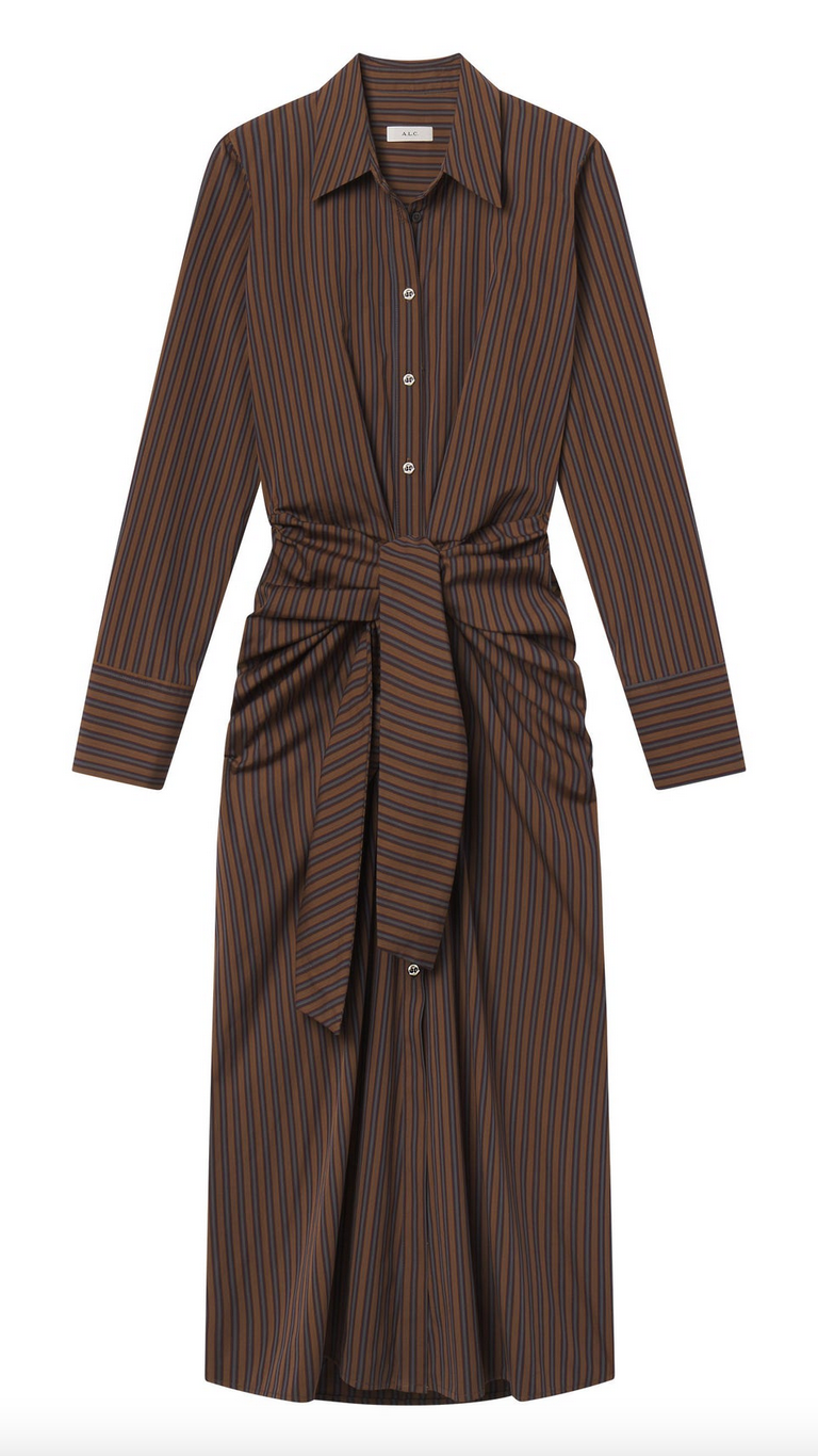 Mila striped cotton midi shirtdress brown