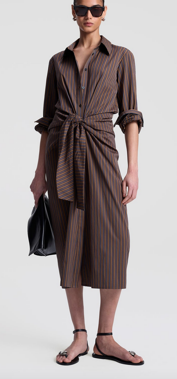 Mila striped cotton midi shirtdress brown