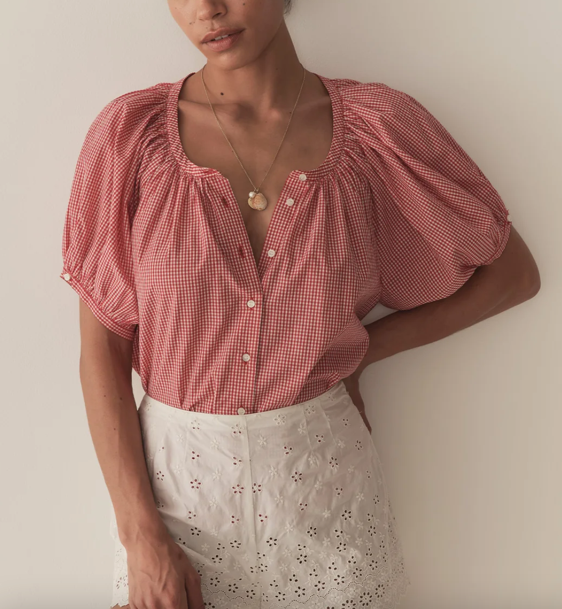 June top cerise gingham