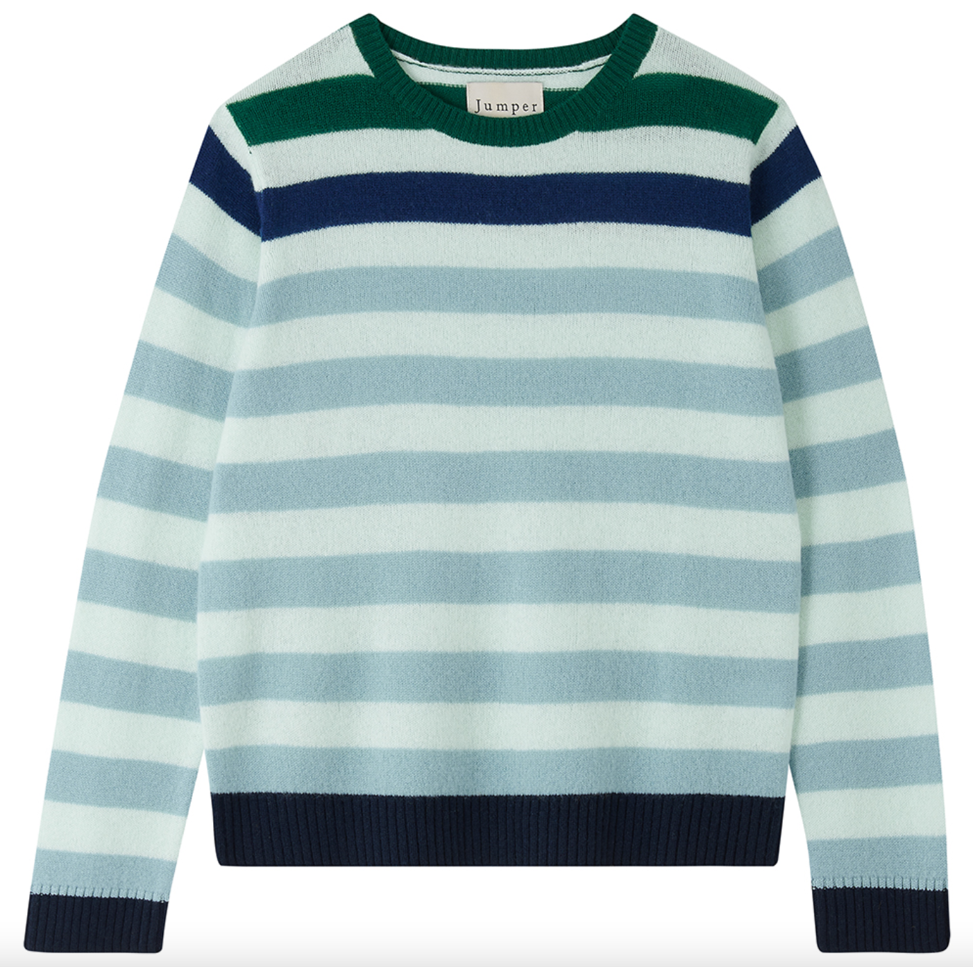 gradient stripe cashmere crew jade dark denim sacramento