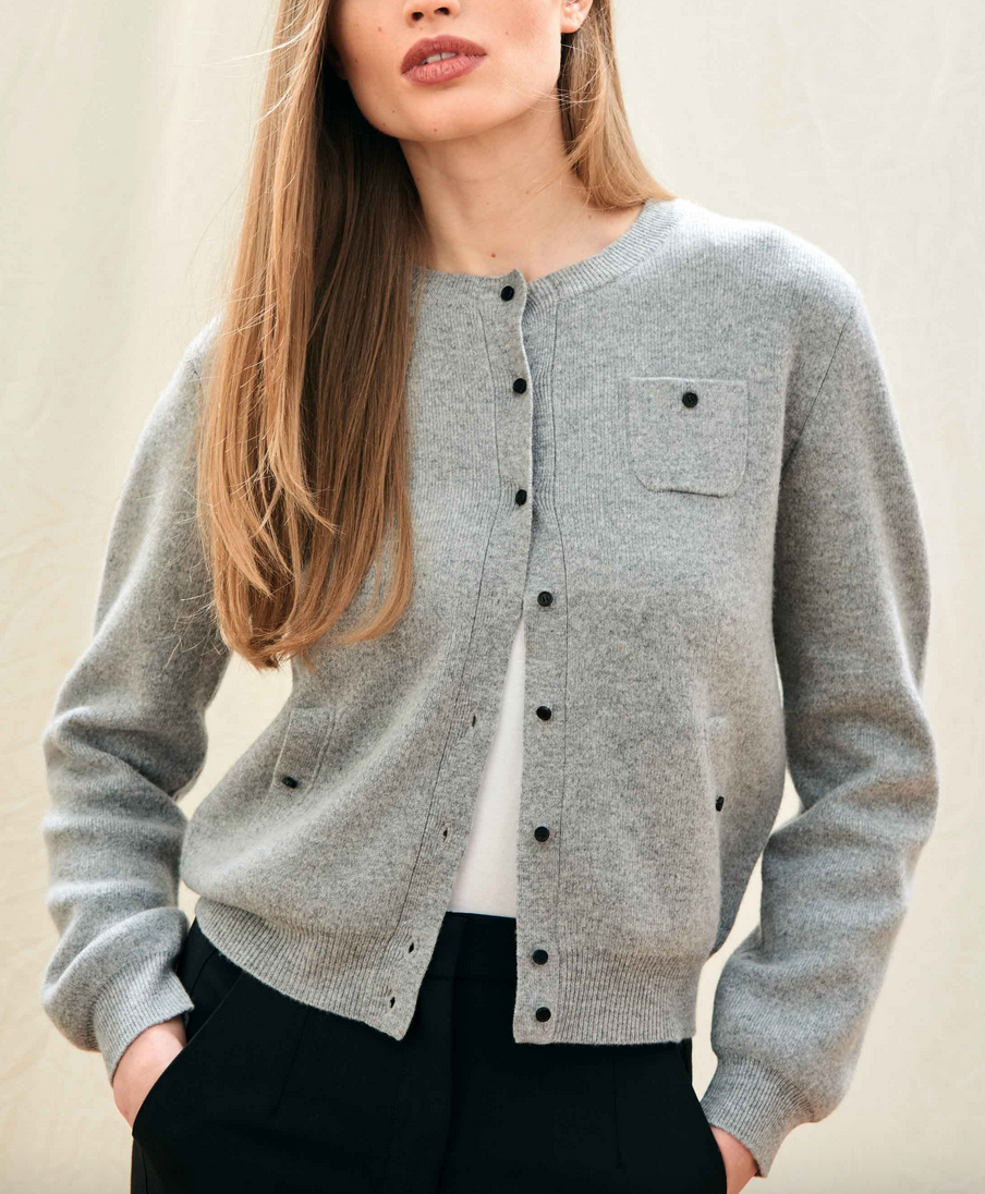 merino multi pocket cardigan in mid grey