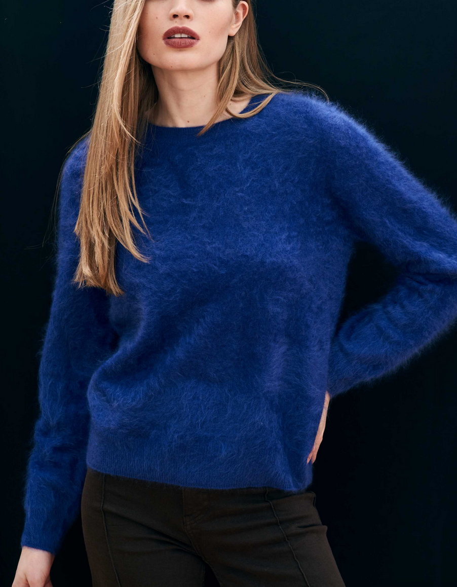 brushed cashmere crew neck bright sea blue
