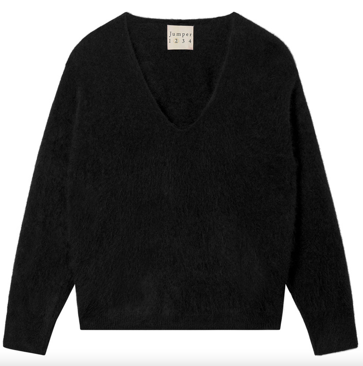 brushed cashmere boxy vee neck black