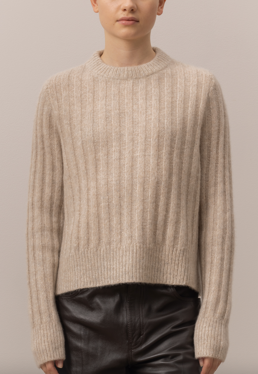 ribbed crew cashmere with silk sweater marble melange