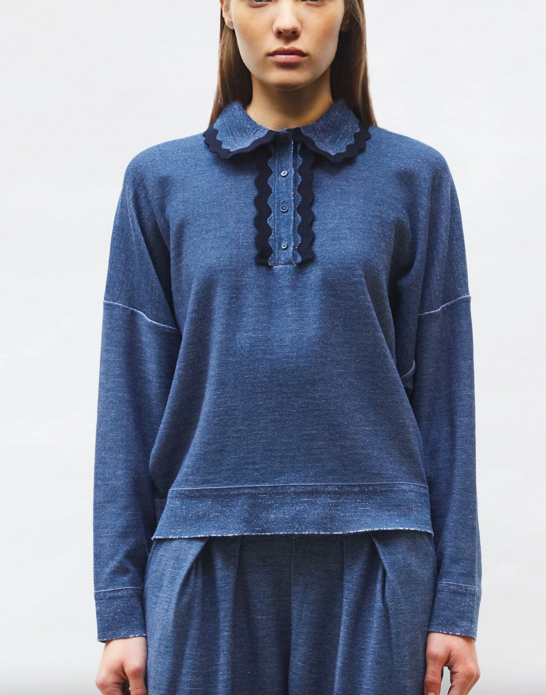 duchesse2 knit rick-rack edged collar blueberry denim midnight