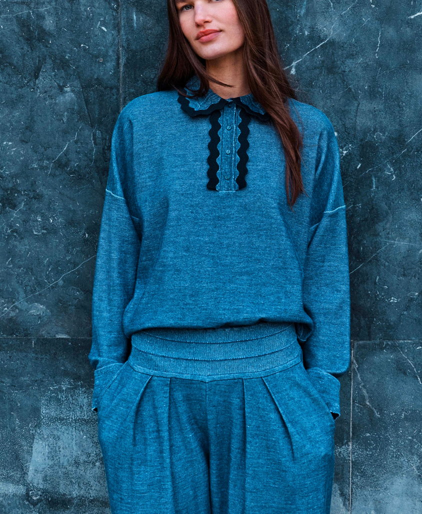 duchesse2 knit rick-rack edged collar blueberry denim midnight