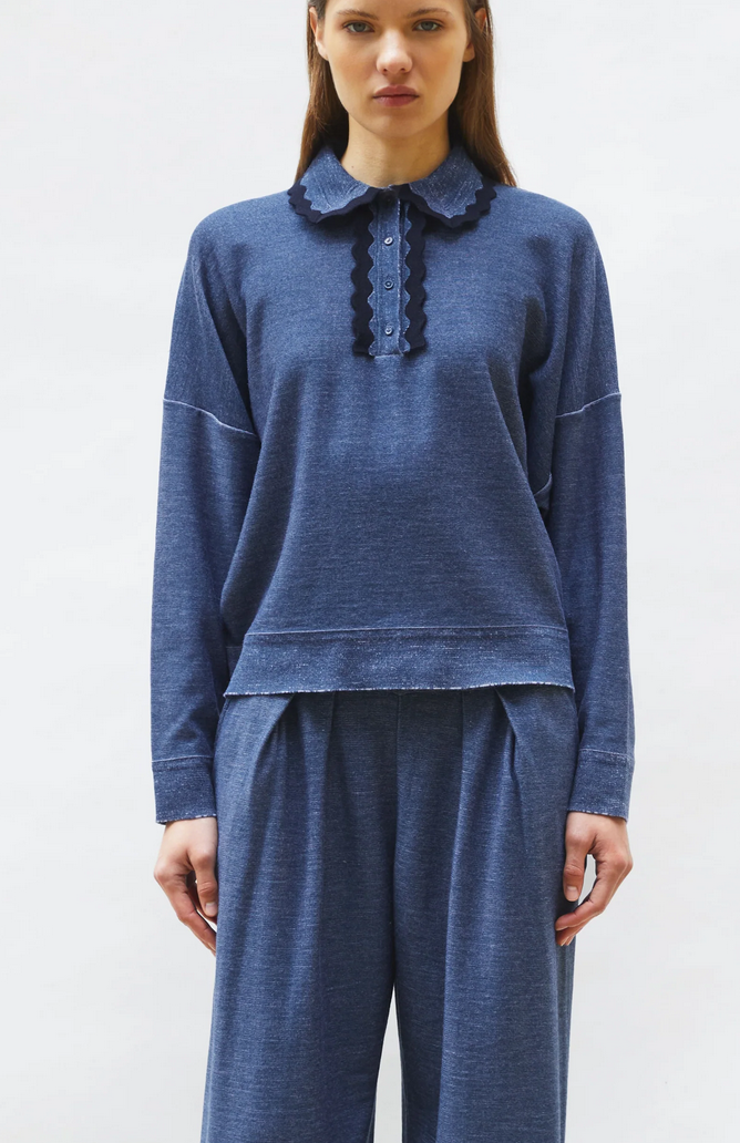 duchesse2 knit rick-rack edged collar blueberry denim midnight