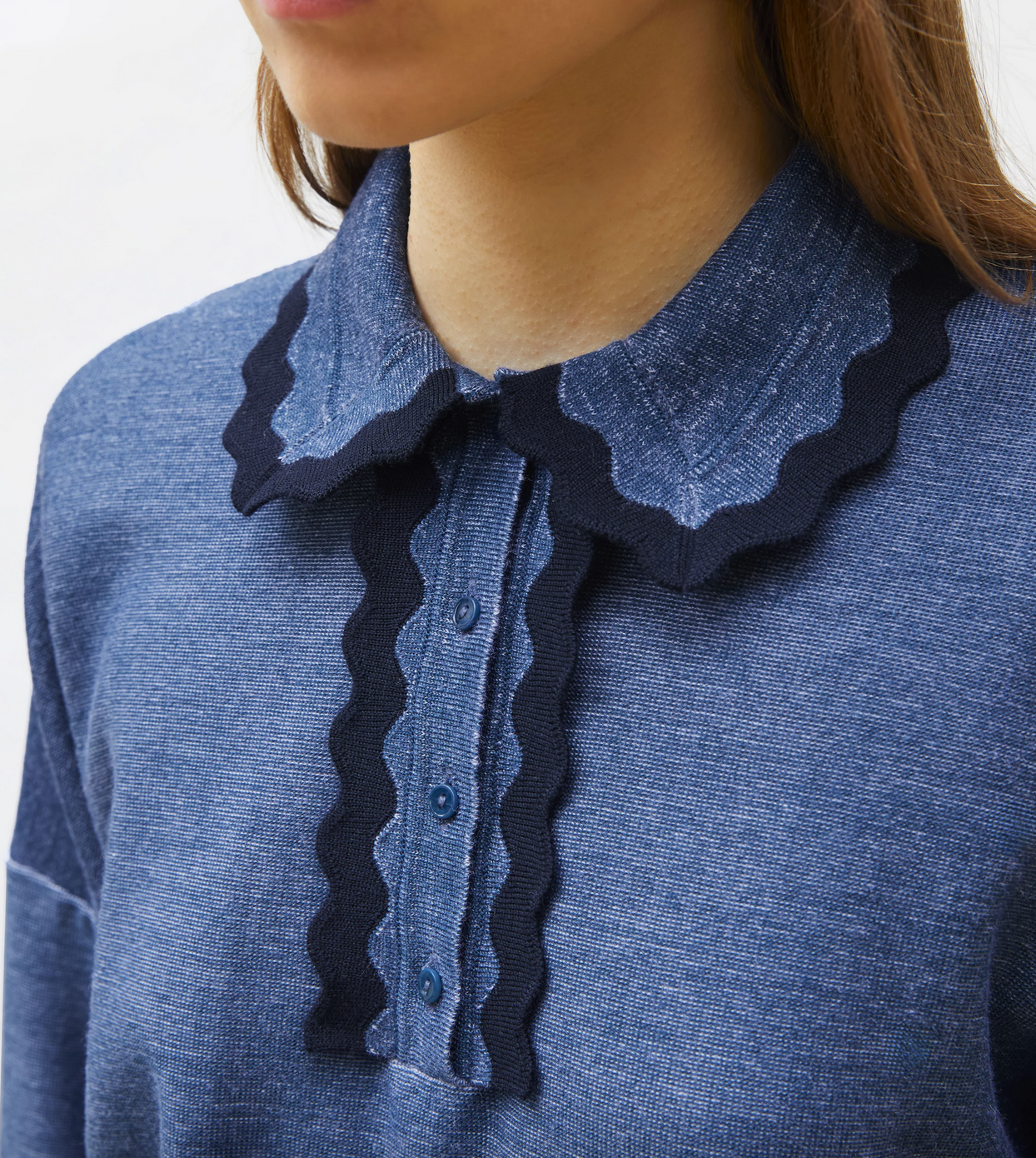 duchesse2 knit rick-rack edged collar blueberry denim midnight