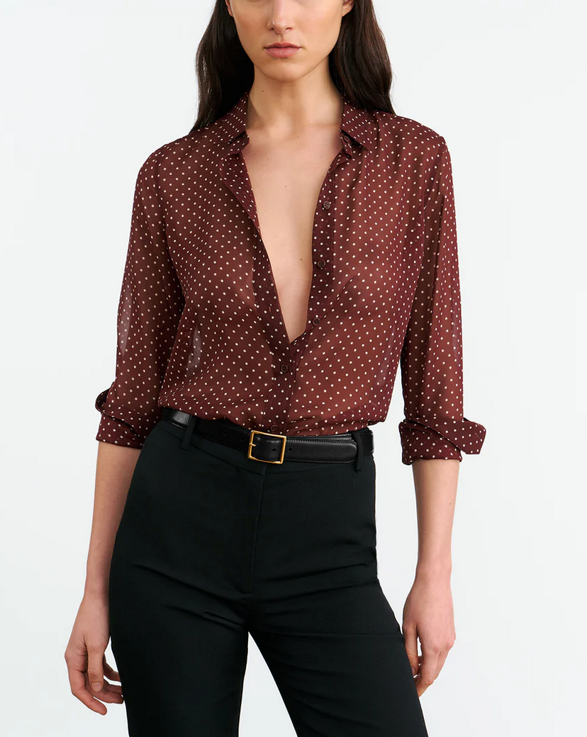 Gaia silk shirt bordeaux/cream dots