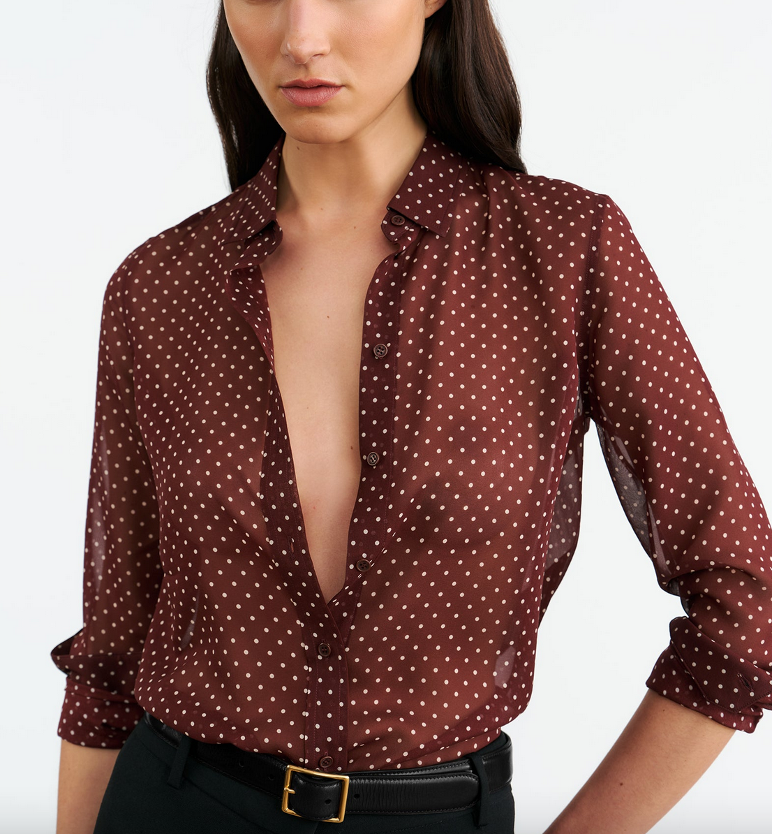 Gaia silk shirt bordeaux/cream dots