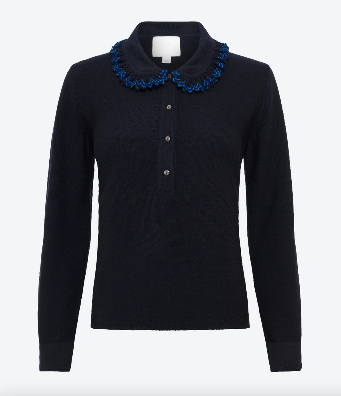 Faust knit shirt with ruffle collar midnight - electric blue