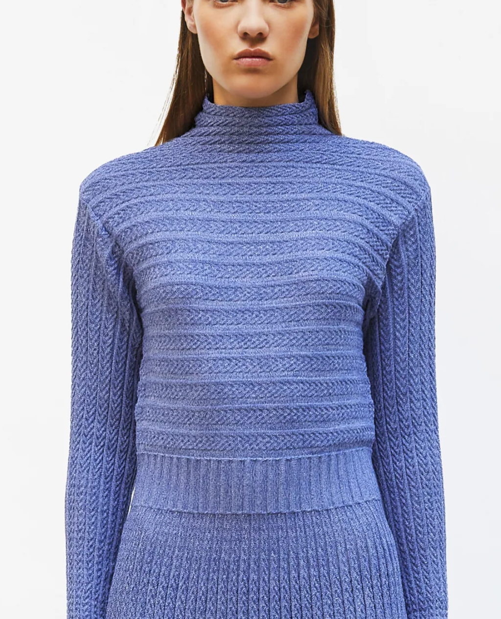 laurence long dress in pleated knit denim