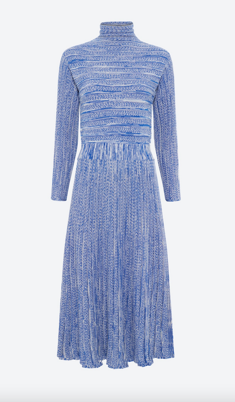 laurence long dress in pleated knit denim
