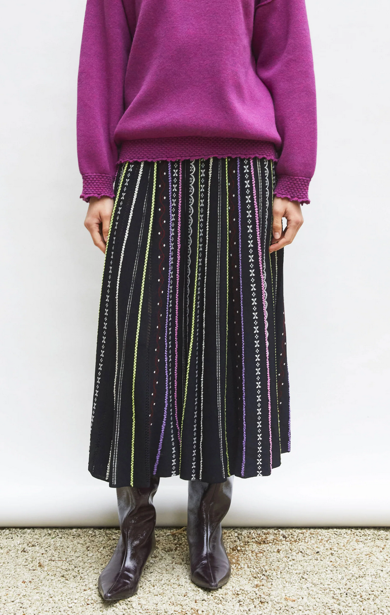 Daiquiri 2 long dotted swiss knit skirt deep black multi