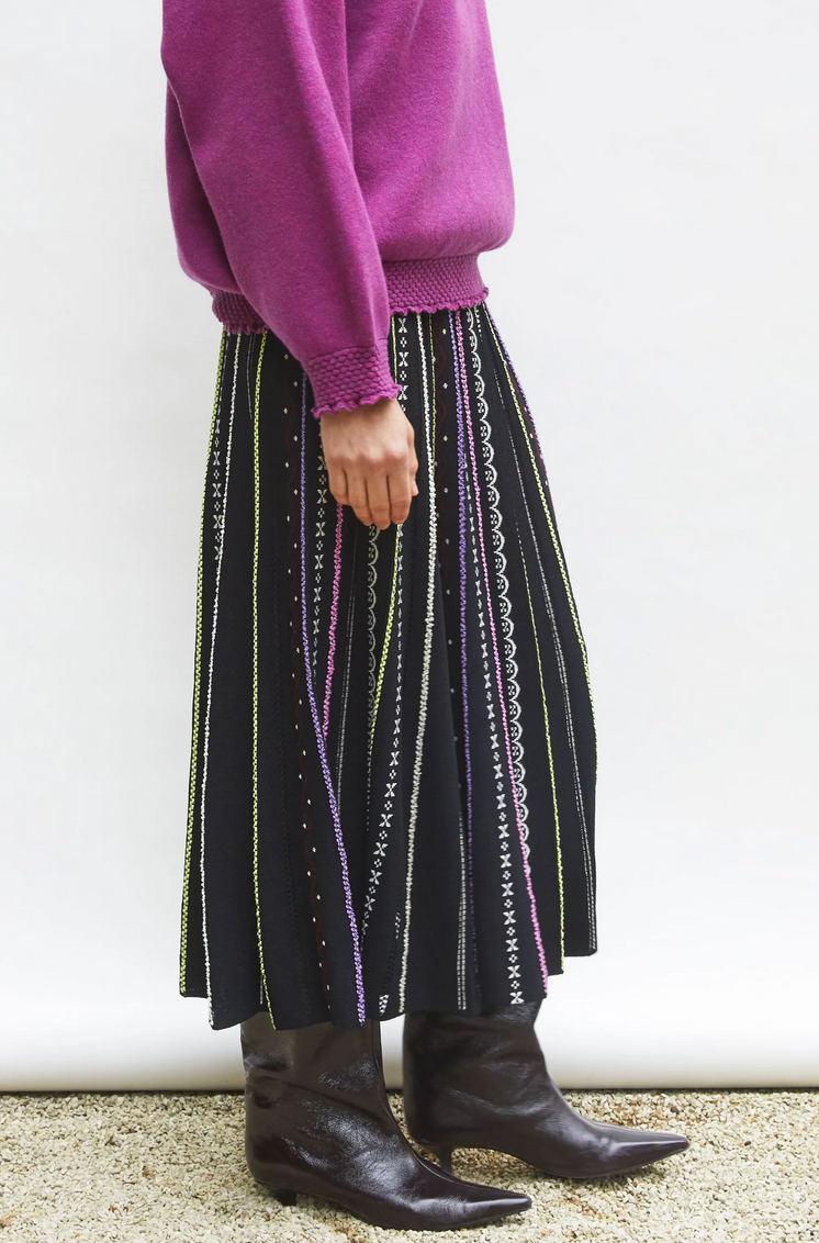 Daiquiri 2 long dotted swiss knit skirt deep black multi