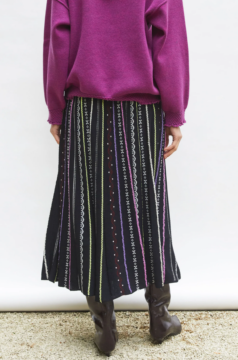 Daiquiri 2 long dotted swiss knit skirt deep black multi