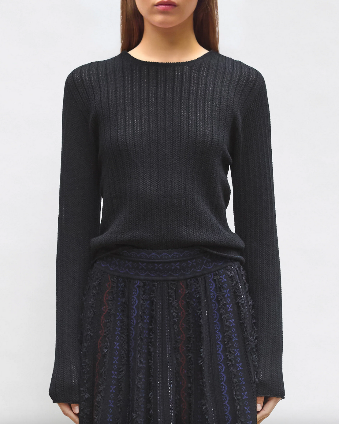 dolie fine pointelle knit top deep black