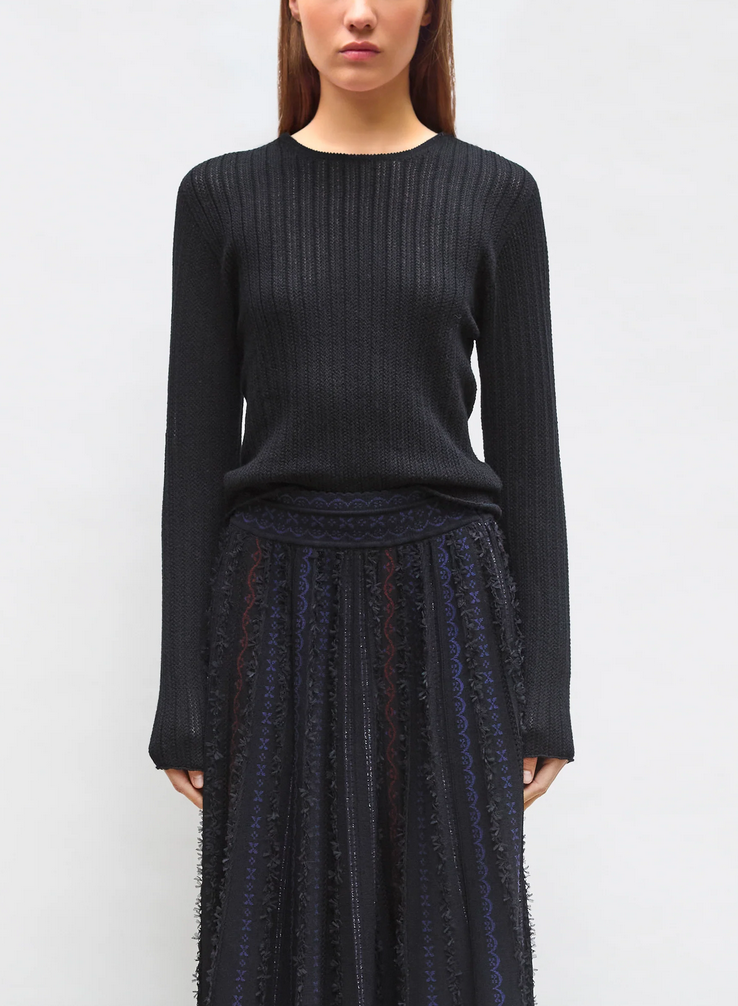 dolie fine pointelle knit top deep black