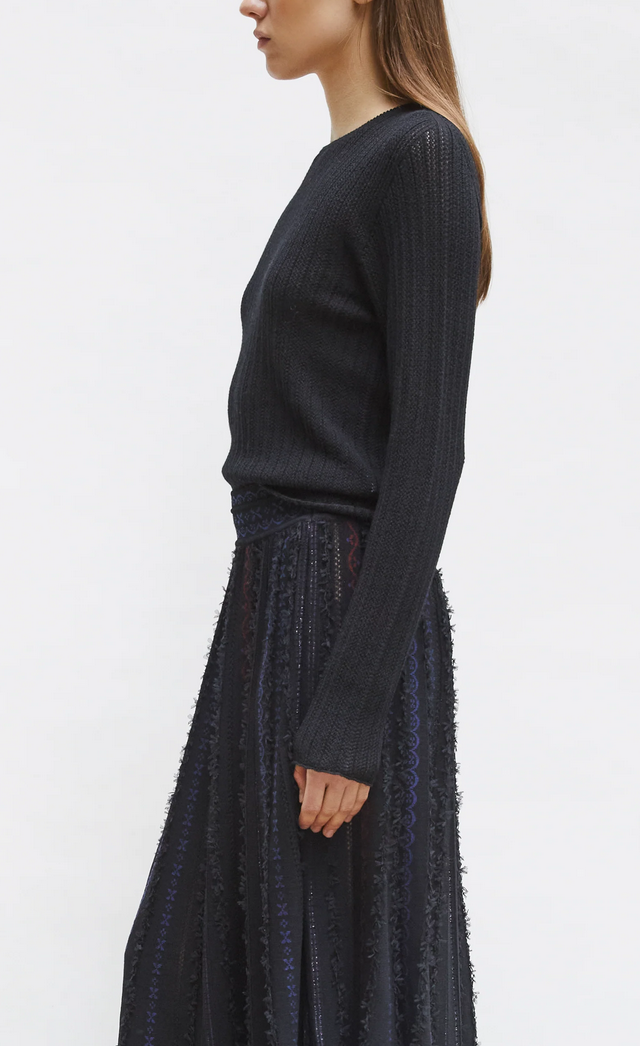 dolie fine pointelle knit top deep black