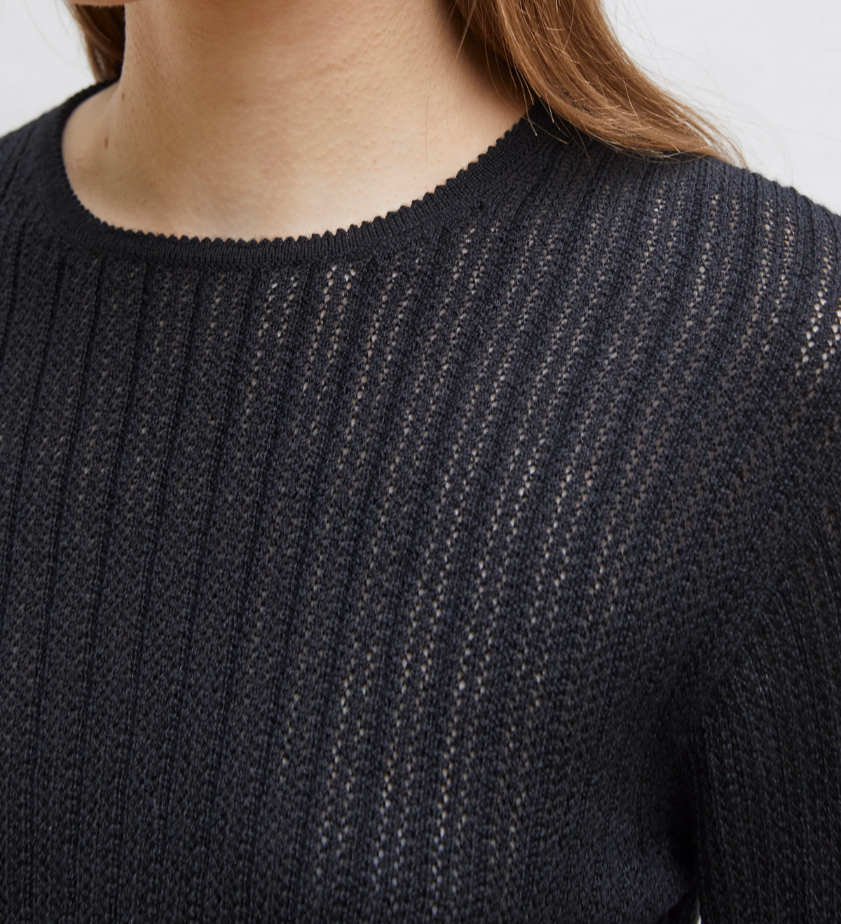 dolie fine pointelle knit top deep black