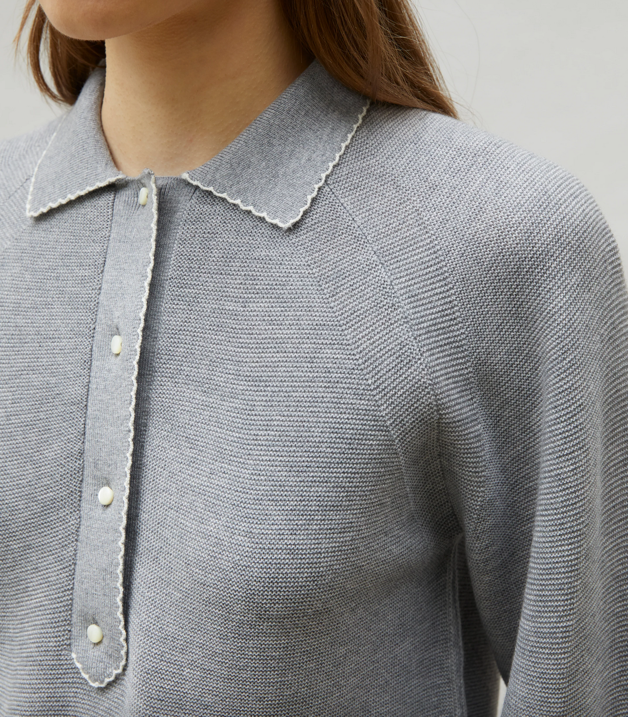 Didi fine polo shirt with picot edging middle grey natural