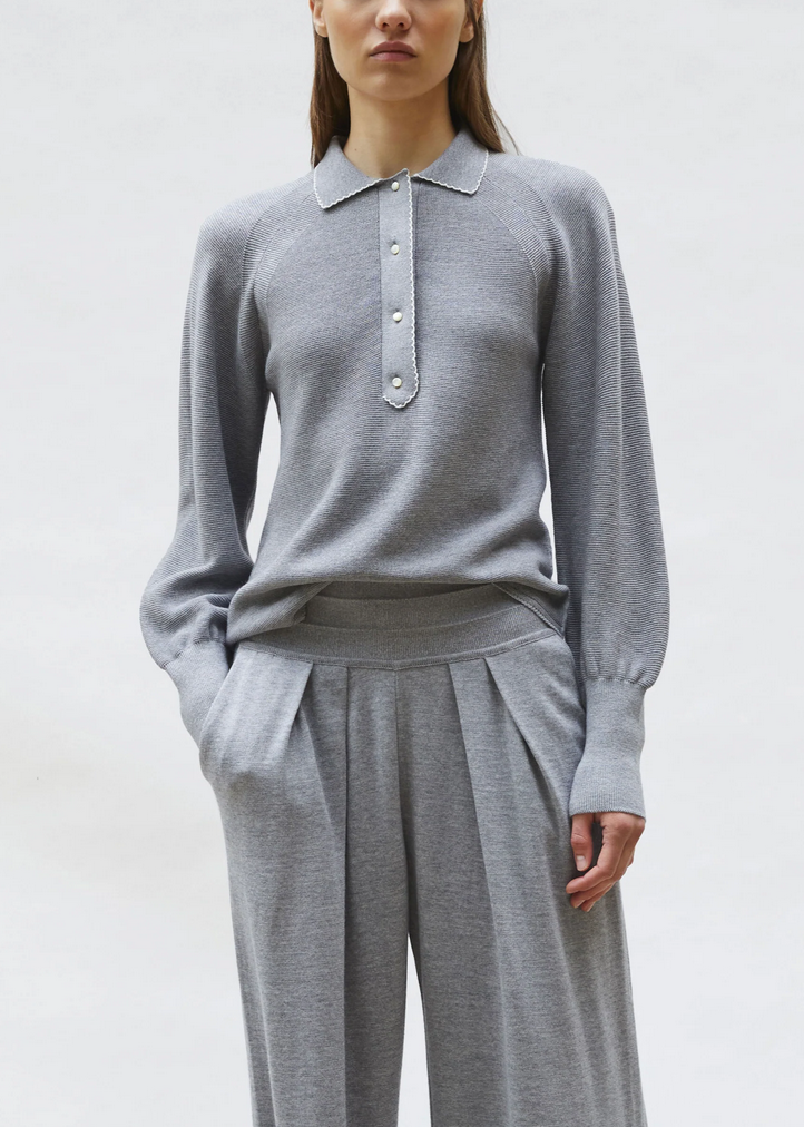 Didi fine polo shirt with picot edging middle grey natural