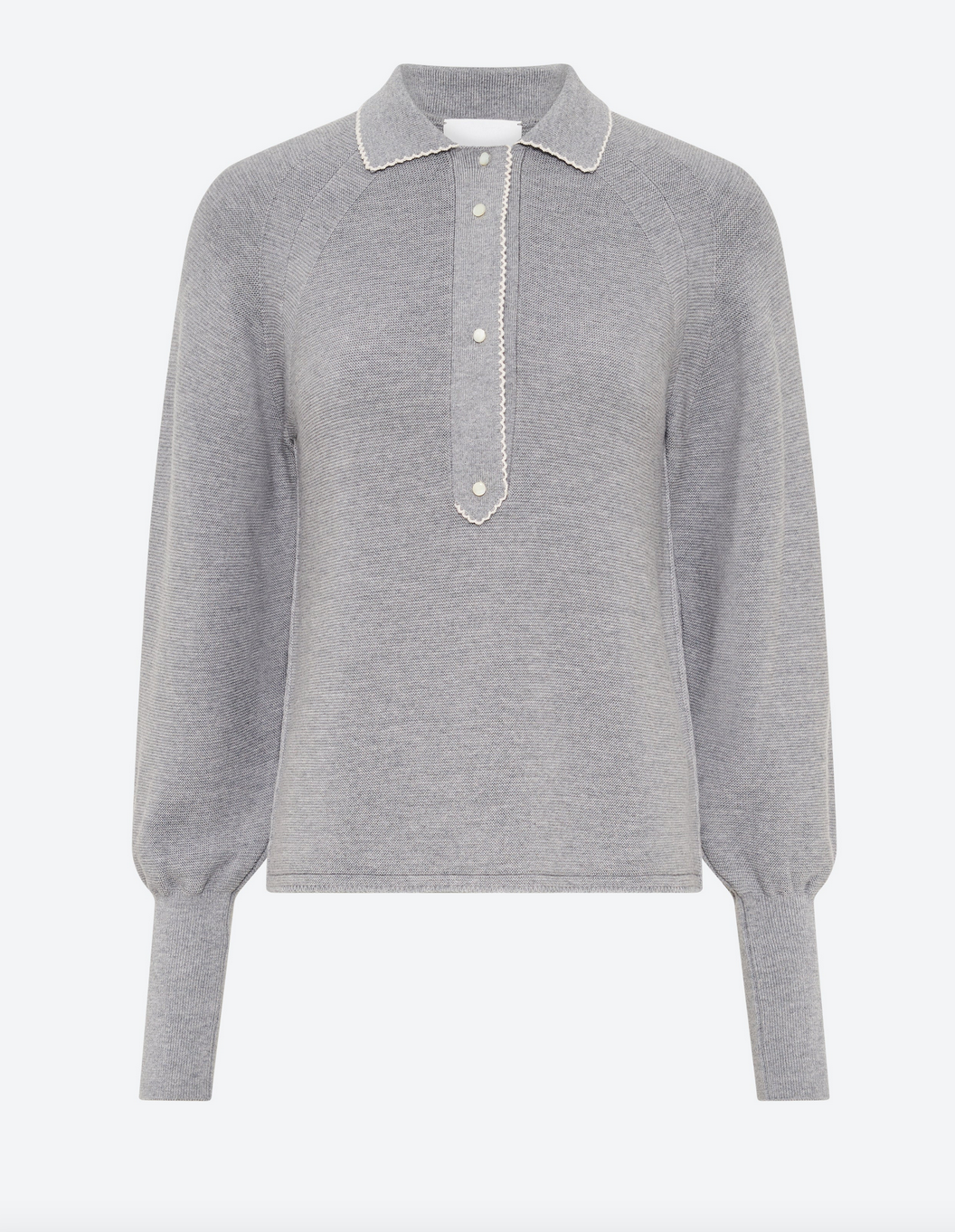 Didi fine polo shirt with picot edging middle grey natural